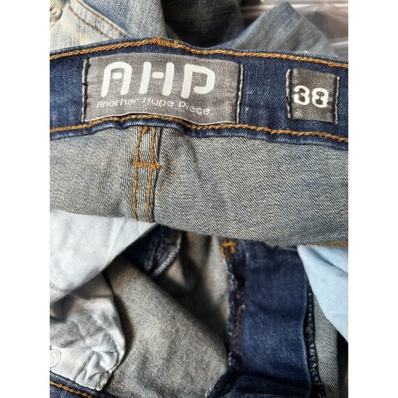 AHP Another Hype Piece Men's Mid Rise Light Wash Denim Patchwork Jeans Sz 38X33 - Picture 7 of 7